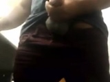 Brazilian Daddy Strokes His Big Uncut Cock At Work