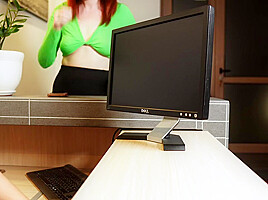 Fucking A Redhead Behind Her Working Desk