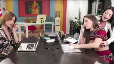 GIRLSWAY – Horny Boss Angela White Teases Employees Abella Danger & Krissy Lynn While On Phone Calls