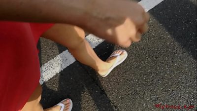 Mistress Walking Bare Feet Flip Flops In Public