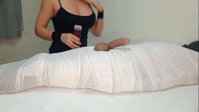 Part1 Mummified Handjob With Interruption Of Cum