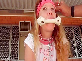 SHELLEY CUMDOG BARKS LIKE A DOG & BEGS 4 CUM ! BONE IN MOUTH