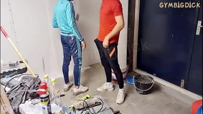 Two guy asian construction workers fuck outdoor