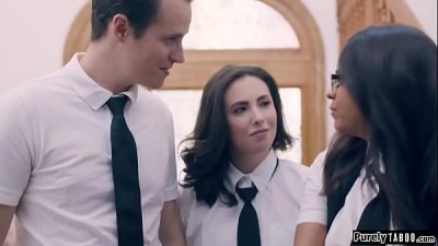 Virgin Latina Came Over To Tutor Two Stepsiblings