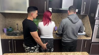 Wife And Husband Cooking But His Friend Gropes