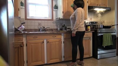 PERVERTED FAMILY: kinky stepmom has risky kitchen sex while husband is upstairs