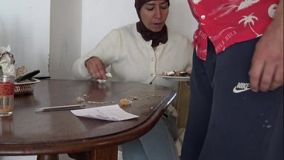 TURKISH FAMILY SEX: perverted amateur stepmom fucks her cuckold stepson with a big dildo